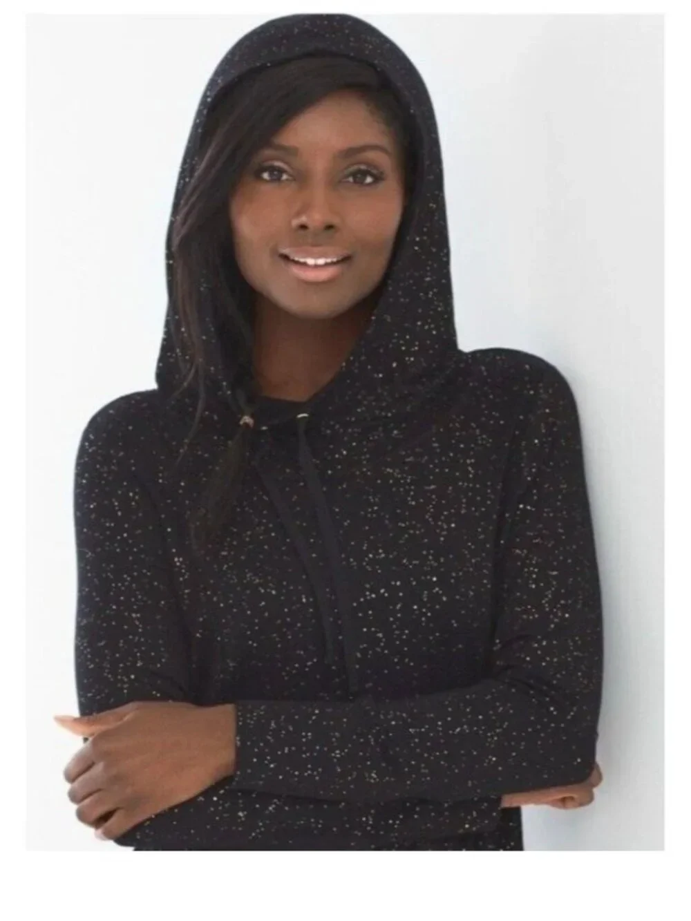 Soma French Terry Pullover Hoodie Black Glittered